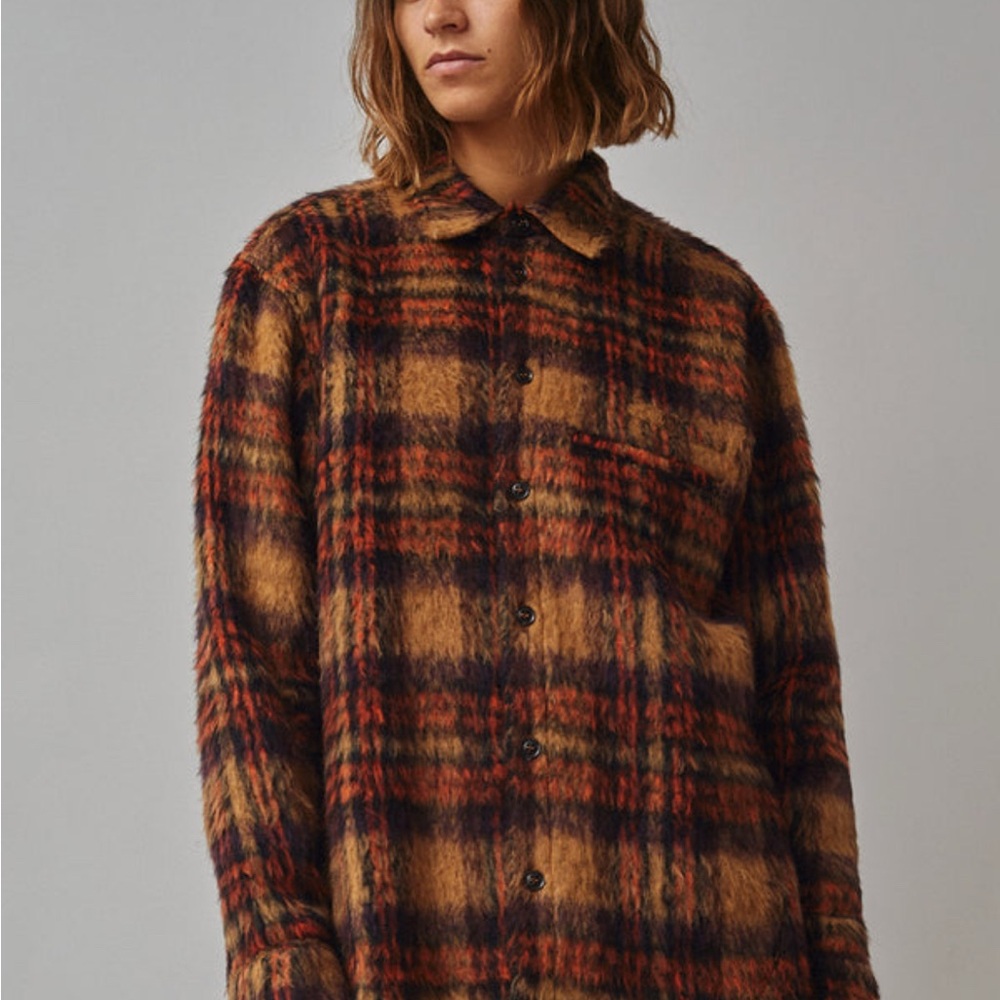 Bassike Checkered Overshirt in Brown Orange